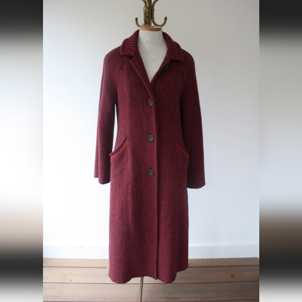 Dark Red Houndstooth Sweater Coat